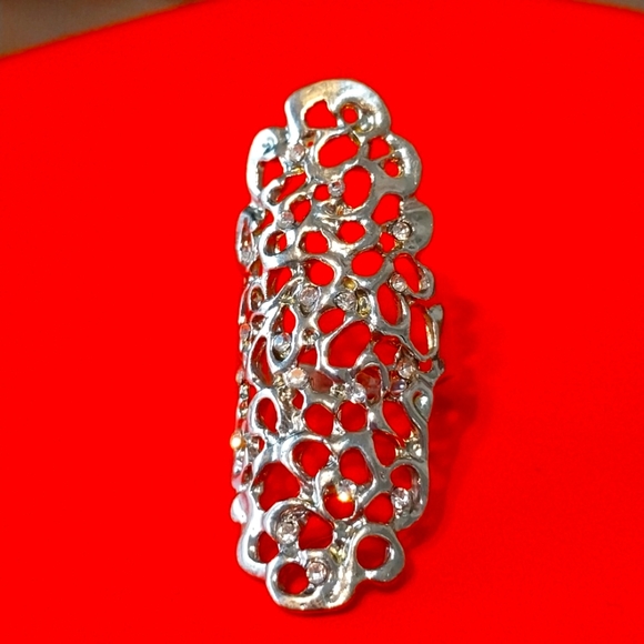 Two-piece amazing ring size 8 silver and gold with pearlstone gift for women - Picture 2 of 4